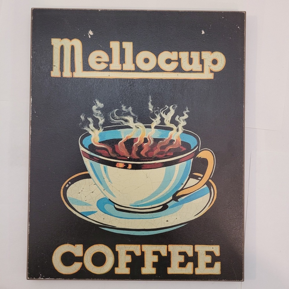 Wiscombe Coffee‎ Mellocup Wood Wall Art Sign 8x10 Retro Kitchen Decor
